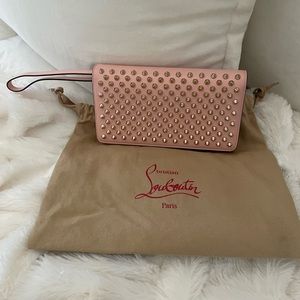 CHRISTIAN LOUBOUTIN Macaron pink gold spike stud flap wallet clutch bag
